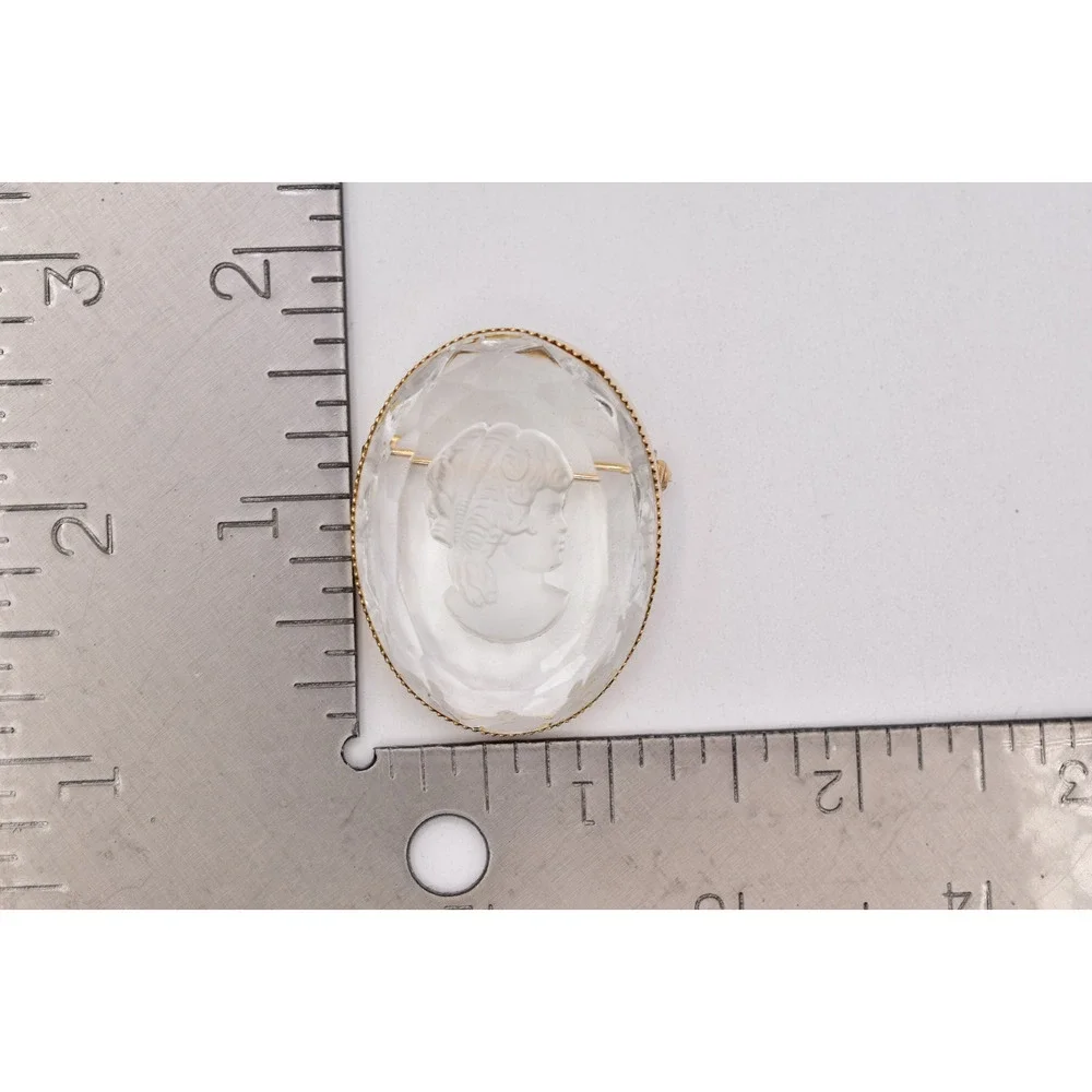Vintage Intaglio Glass Cameo Brooch Reverse Carved Lady Portrait Gold 60s BinBI